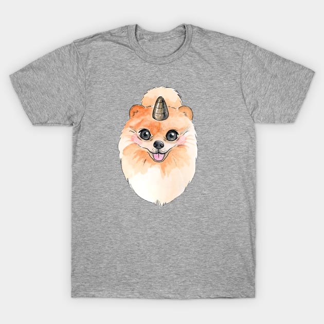 Magical Golden Horn Pomeranian  Dog T-Shirt by jessicaguarnido